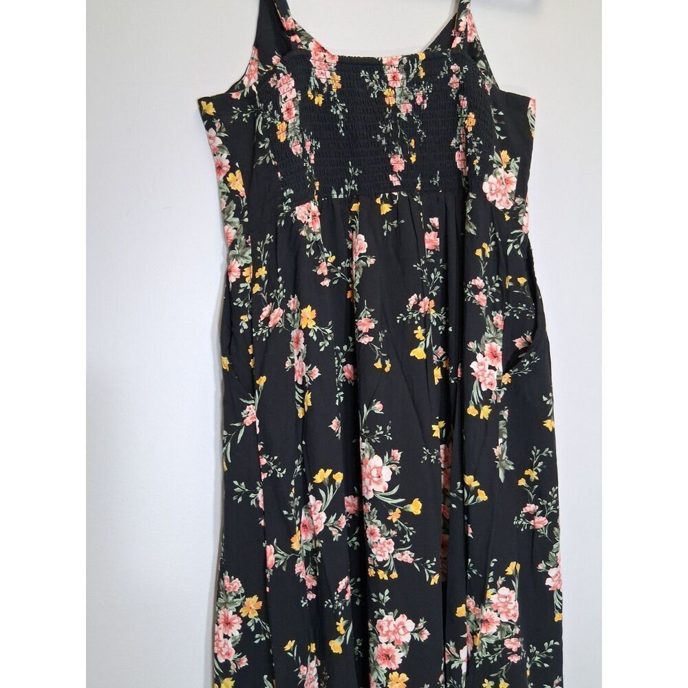 Old Navy womens large midi sundress black yellow floral boho tiered - Picture 5 of 8